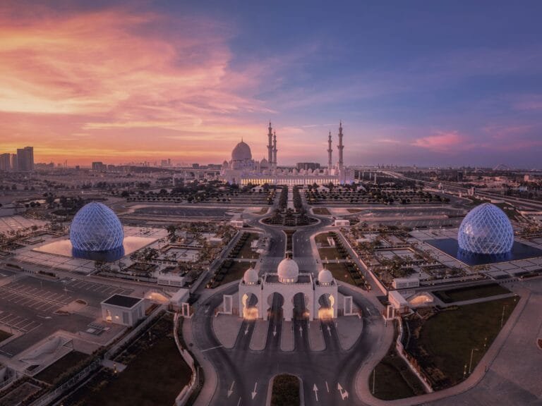Sheikh Zayed Grand Mosque in Abu Dhabi is the eighth largest mosque in the world and the first in the Middle East in the "Top Attractions" category