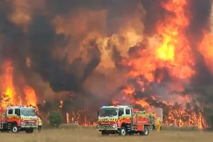 Hell creeps into cities... Bushfires force hundreds of Australians to flee south and east