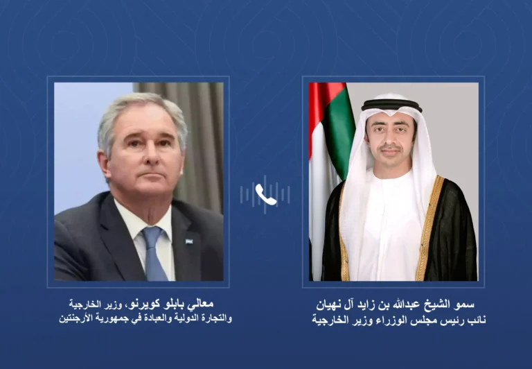 Abdullah bin Zayed and the Argentine Foreign Minister discuss strengthening bilateral relations by phone
